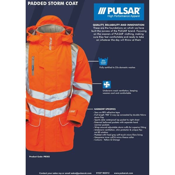 Pulsarail PR502 High Vis Lined Storm Coat