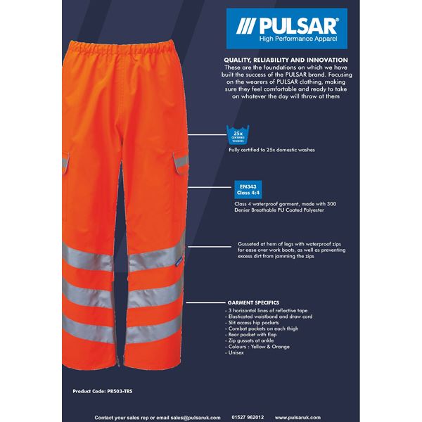 Pulsarail PR503 Class 2 Waterproof High Vis Overtrousers