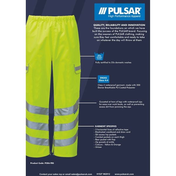P206  Pulsar High Vis Yellow Waterproof Over Trouser