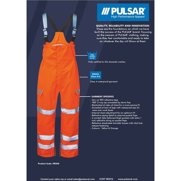 Pulsarail PR504 Waterproof Bib and Brace Overalls