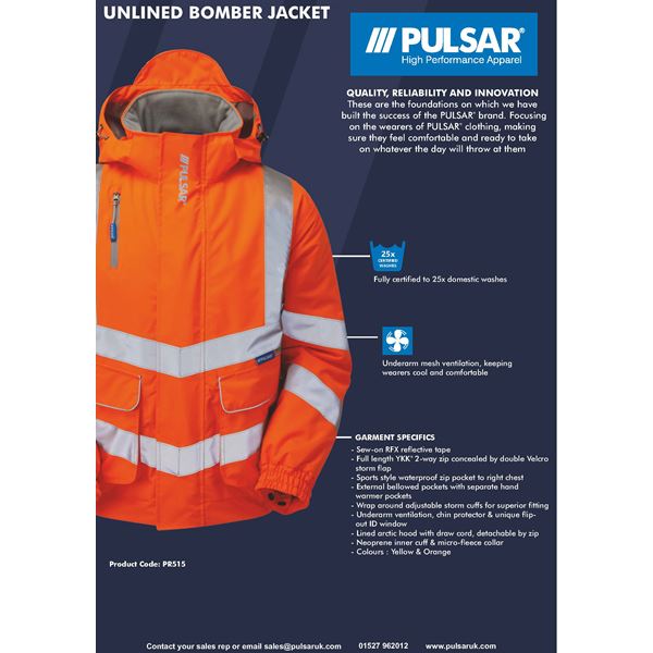 Pulsarail PR515 High Vis Unlined Bomber Jacket