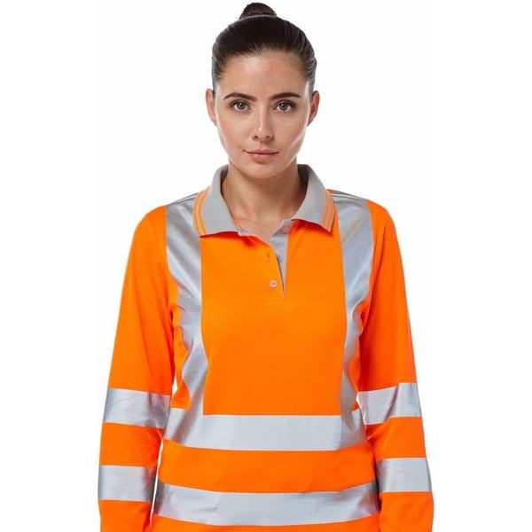 Pulsar PR703 Ladies Long Sleeve High Vis Orange Polo Shirt