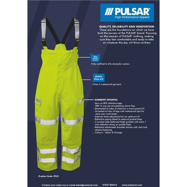 Pulsar P521 Waterproof Bib and Brace Overalls