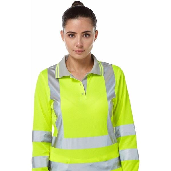Pulsar P702 Womens Long Sleeve High Vis Yellow Polo Shirt