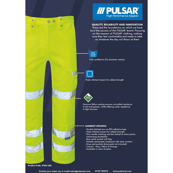 Pulsar P346LDS2 Womens High Vis Yellow Trousers