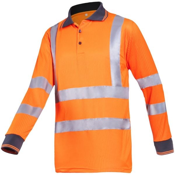 Sioen 3883 Olgiata Long Sleeved Orange High Vis Polo Shirt