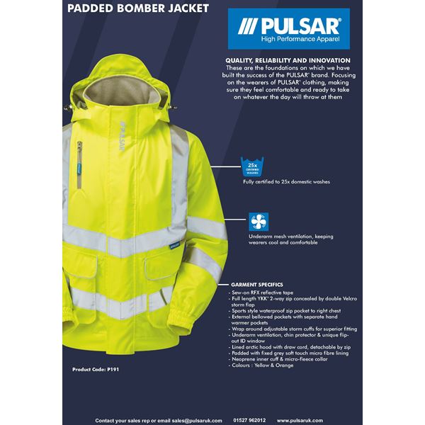 Pulsar P191 High Vis Lined Bomber Jacket