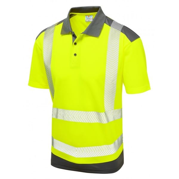 Leo P14 Peppercombe High Vis Yellow Short Sleeve Polo Shirt