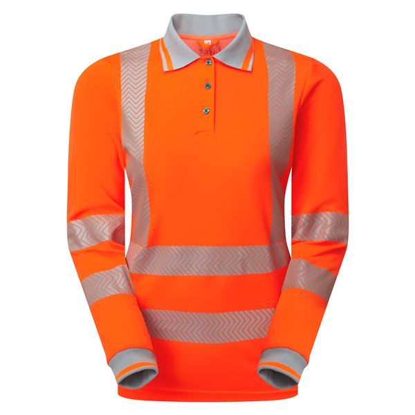 Pulsar Life LFE976 Womens High Vis Orange Long Sleeve Polo Shirt