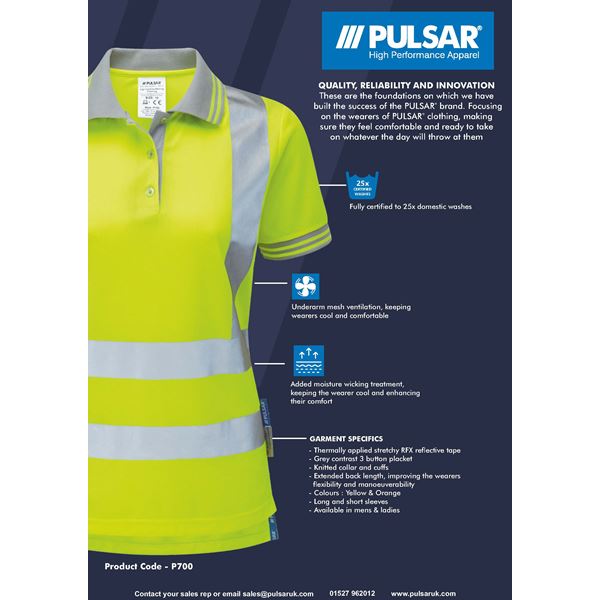 Pulsar P700 Womens Short Sleeve High Vis Yellow Polo Shirt