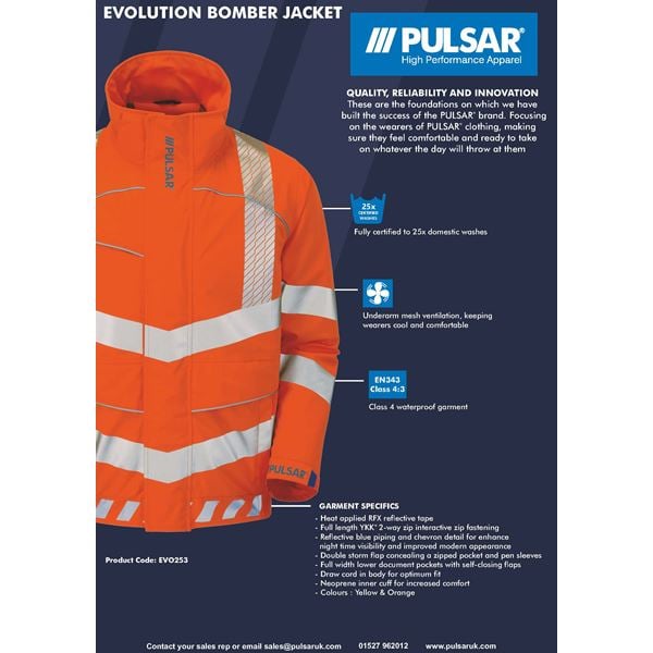 Pulsar EVO253 High Vis Orange Bomber Jacket With Hood