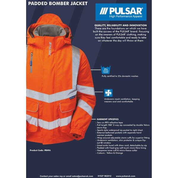 Pulsarail PR496 High Vis Lined Bomber Jacket