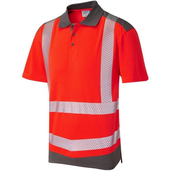 Leo P14 Peppercombe High Vis Red Short Sleeve Polo Shirt