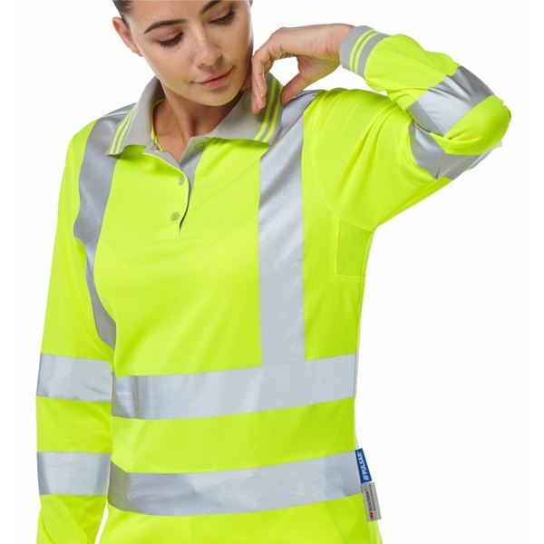 Pulsar P702 Womens Long Sleeve High Vis Yellow Polo Shirt