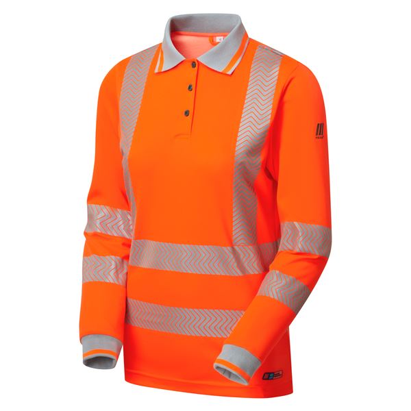Pulsar Life LFE976 Womens High Vis Orange Long Sleeve Polo Shirt
