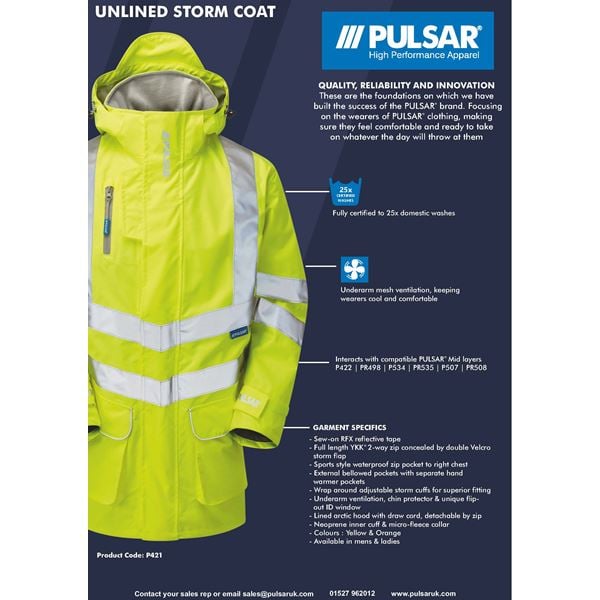 Pulsar P421 High Vis Unlined Storm Coat