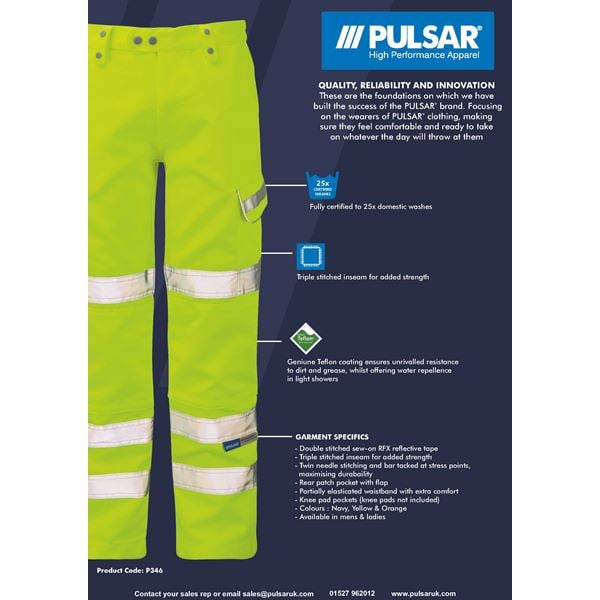 Pulsar P346 High Vis Yellow Trousers Class 2