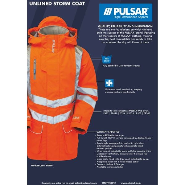 Pulsarail PR499 High Vis Unlined Storm Coat
